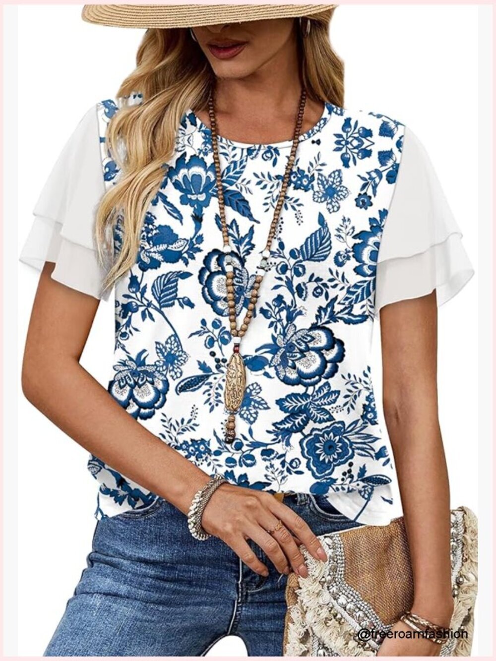 Womens Ruffle Sleeve Blouse Short Sleeve Chiffon Top Casual Beach Vacation
